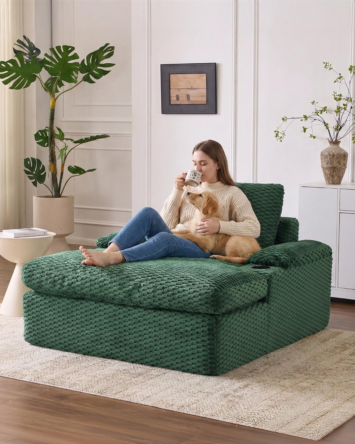 Karl home 59.8" Chaise Lounge Chair Indoor,20.1" Deep Seat, Green
