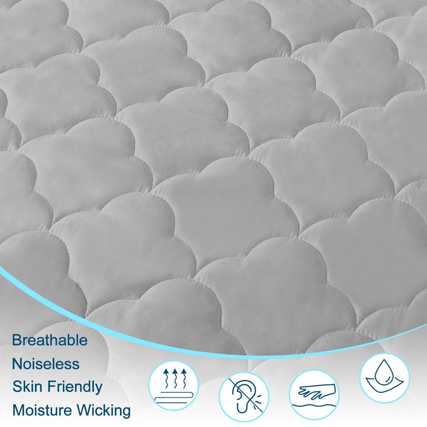 Queen Air Bed Mattress Pad with 15-24 Inch Deep Pockets - Waterproof Protector for Warm Sleep & Cold Air Insulation,Perfect for Camping, Guest Bed, Pets & Overnight Visitors-Gray