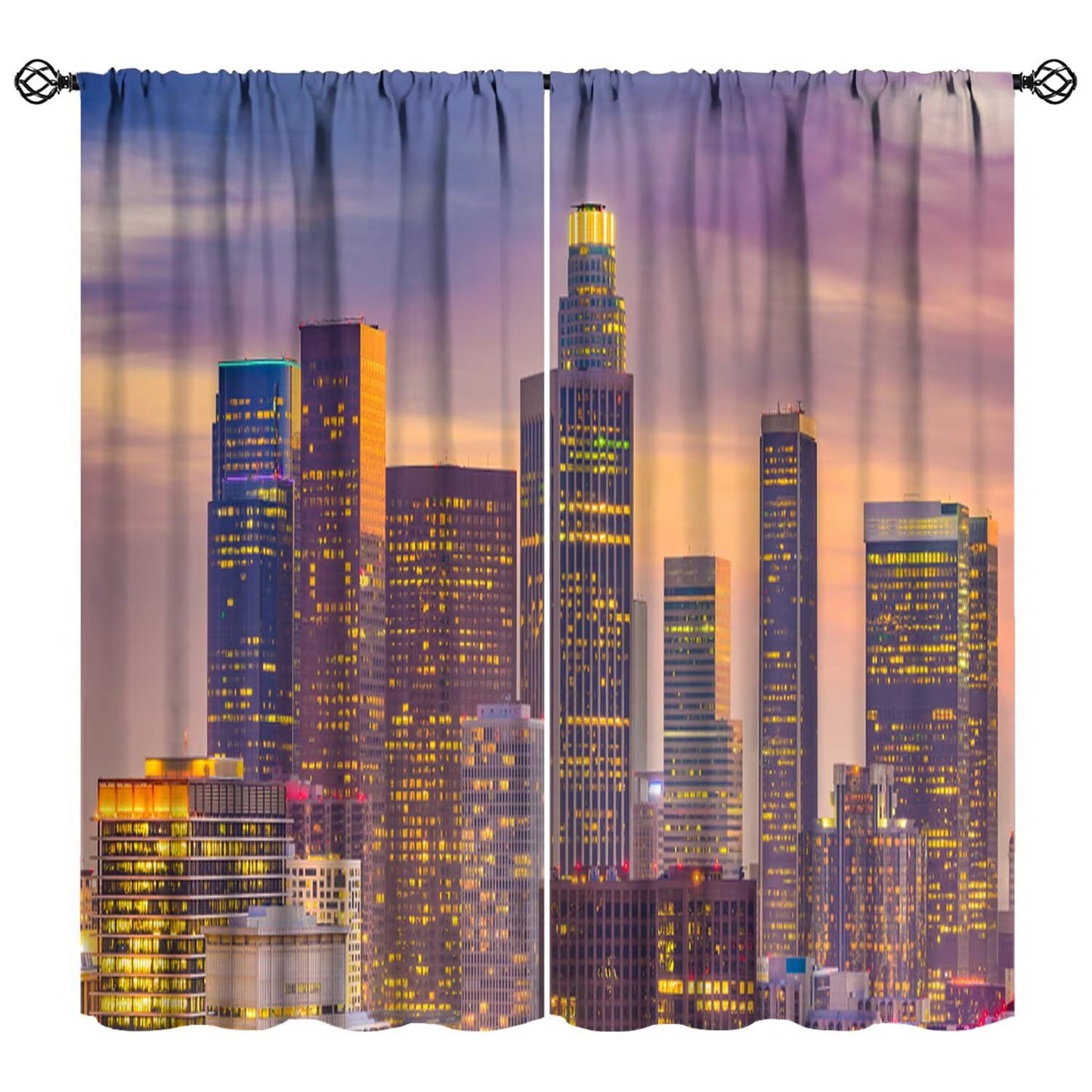 JADERYS Cityscape Curtains City Building Skyline Dreamy Purple Sky Sunset View Art Print for Bedroom Living Room Kitchen Blackout Rod Pocket Decoration Window Drapes 2 Panels W21xL45in