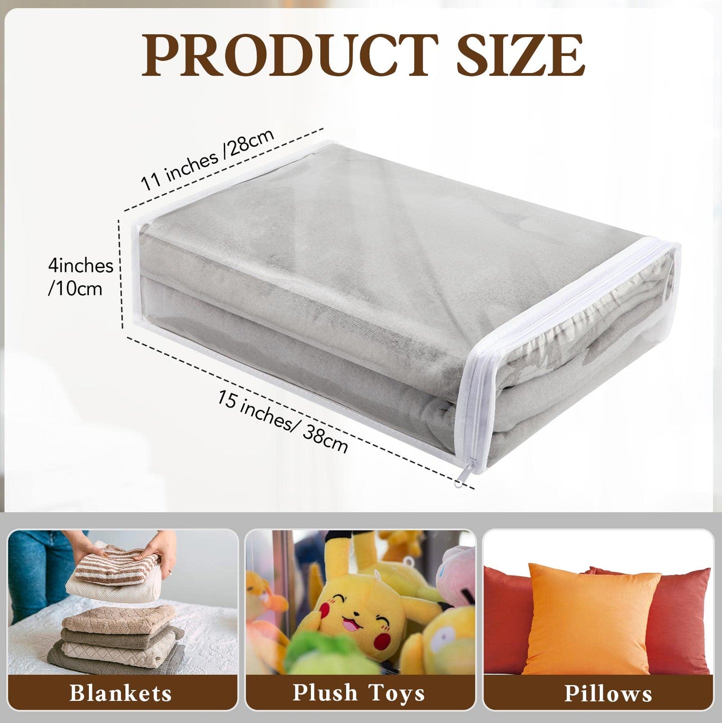 Riakrum 30 Pack Clear Zippered Storage Bags, 15x11x4 inches, Vinyl Plastic Sweater Sheet Organizers Storage Bags, PVC, for Clothes, Sheet, Blankets, Fabrics Organizers (White)
