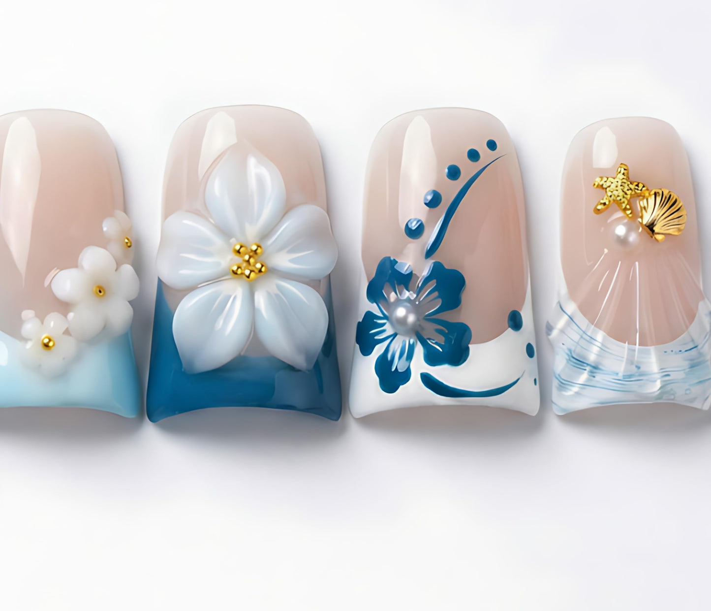 Handmade Press on Nails 3D Cute Glue on Nails for Women, Luxury Duck Nail Art Design, Fake Nails with 3D Nail Charms Size M 3