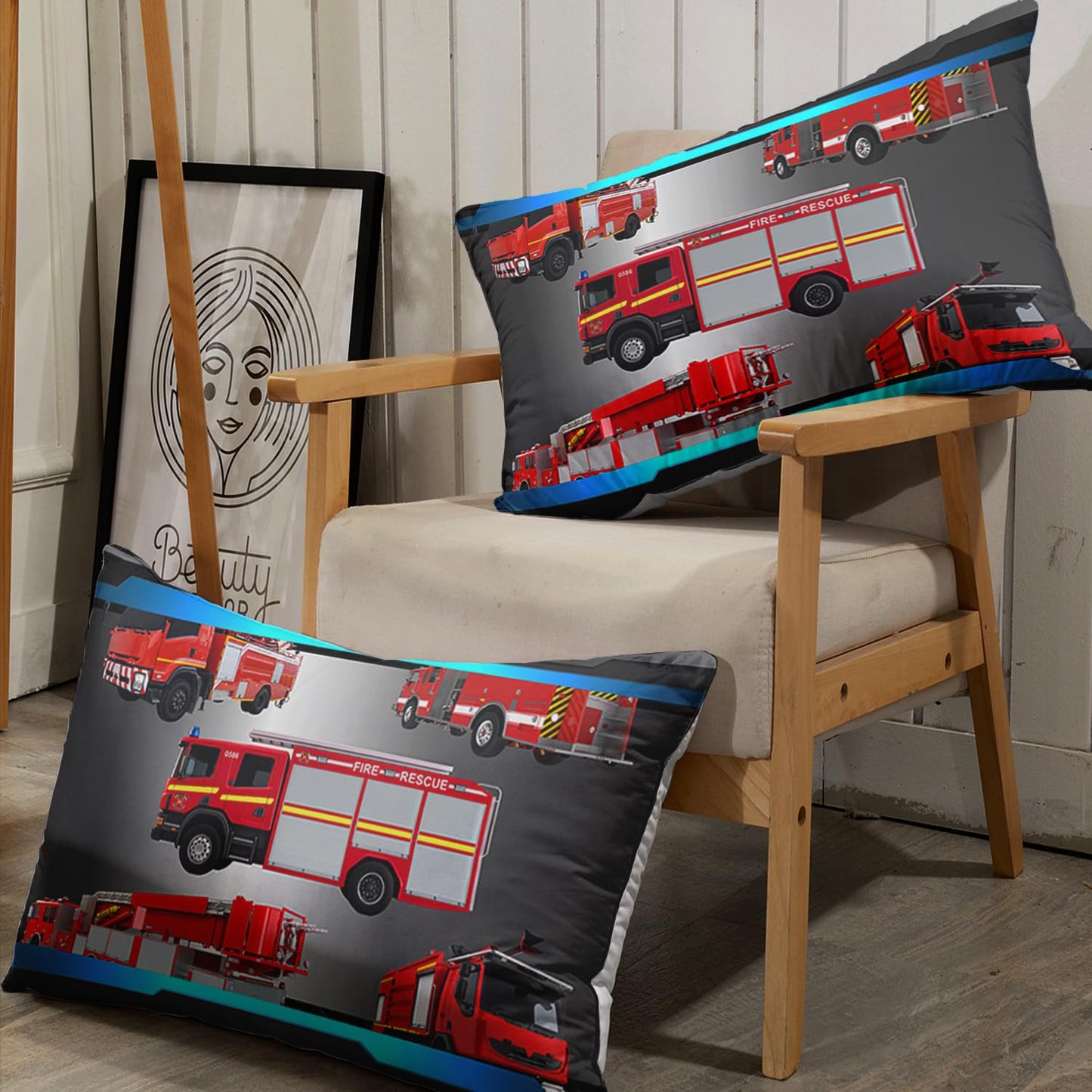 AILONEN Kids Fire Truck Fitted Sheet Set Twin Size, Red Fire Engine Bedding Set Perfect for Boys Bedroom,Firemen Car Vehicle Bed Sheet Set,3-Pieces,1 Fitted Sheet + 2 Pillowcases
