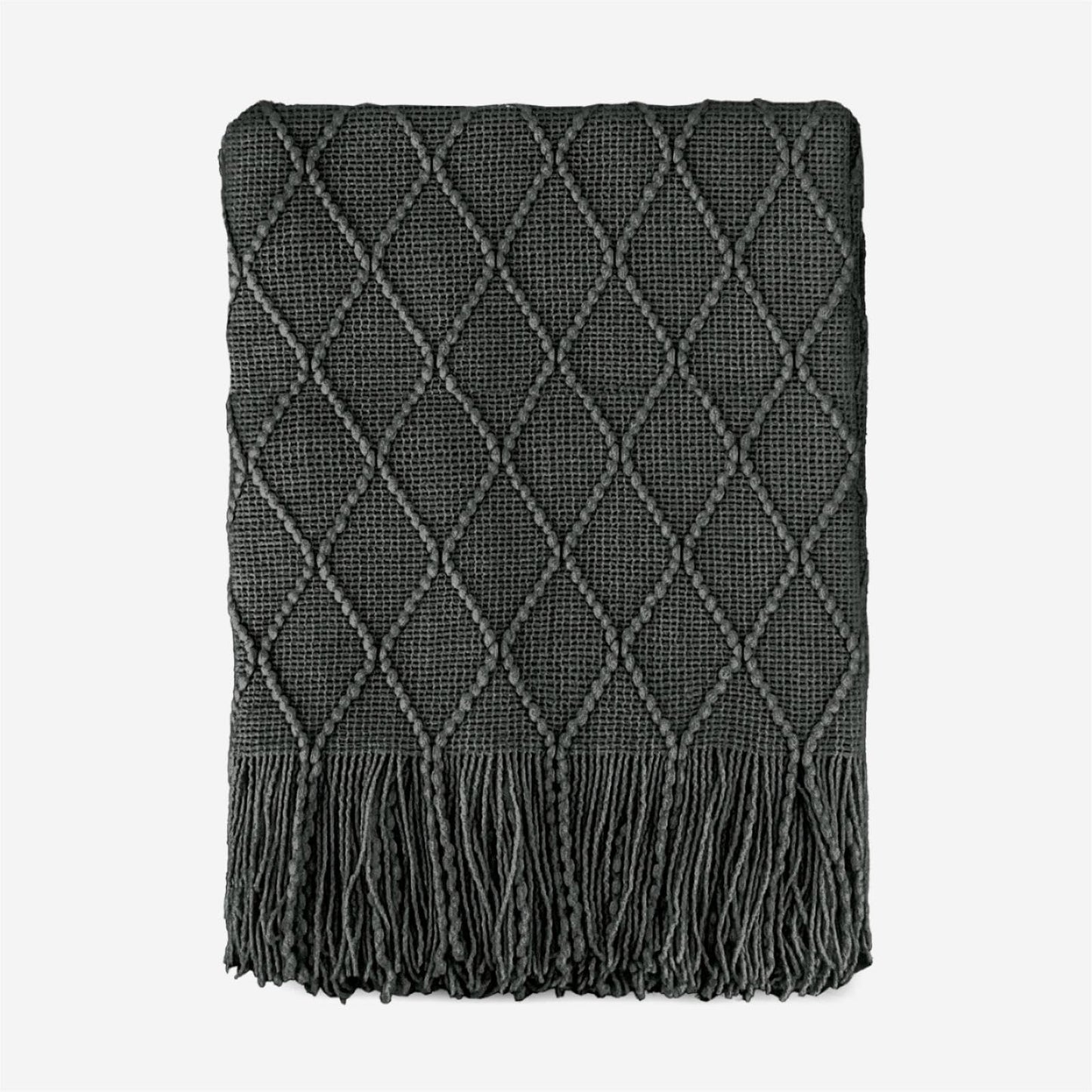 Tititex Decorative Soft Throw Blanket,Dark Grey Boho Textured Blanket with Fringe Tassel, Knitted Cozy Lightweight Blanket for Couch,Bed,Chair,Sofa,Living Room,Home Decor 50x60 Inch