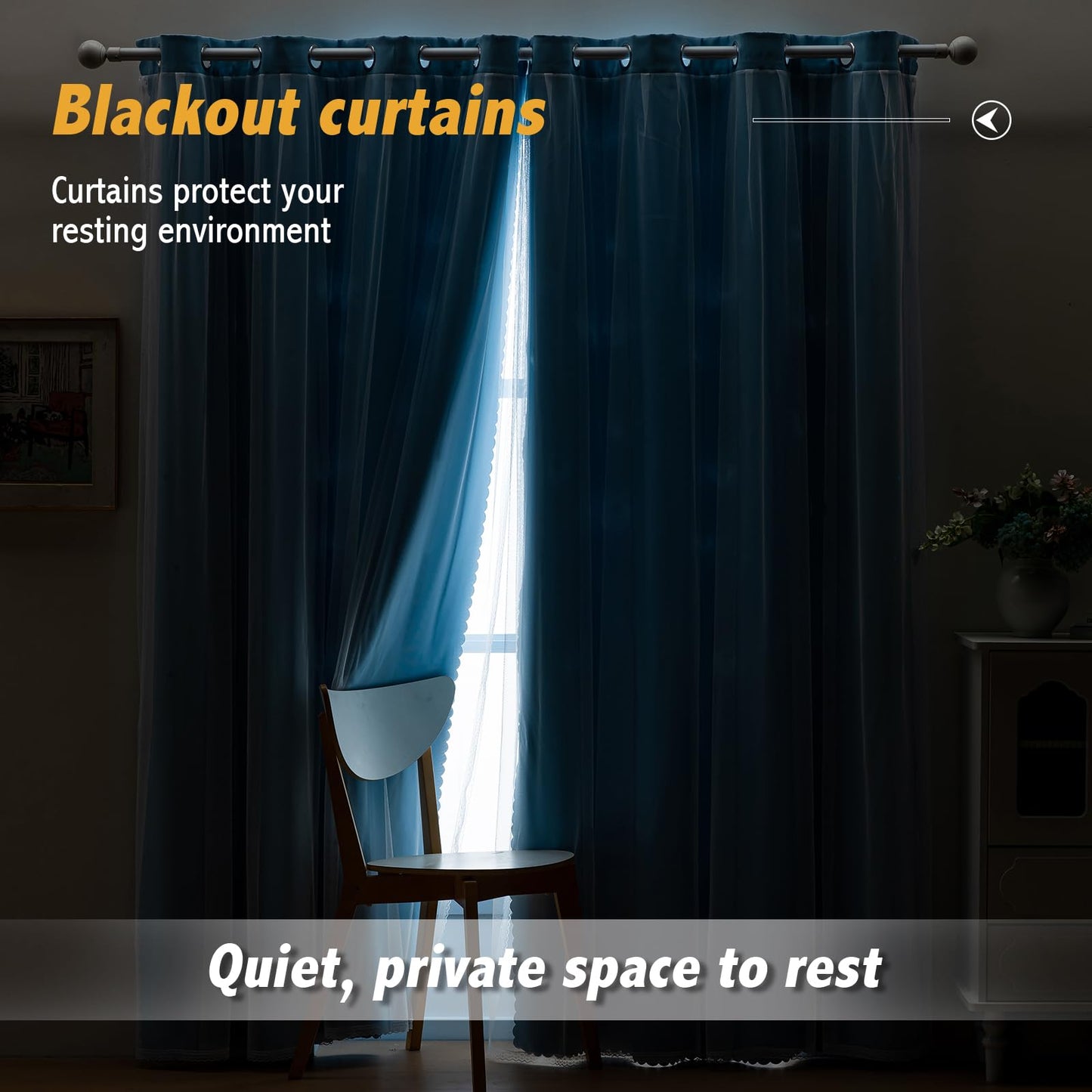 Anytime Home Curtains Blackout and Sheer Layered Solid Window Curtain Panel Pair with Grommet Top, 35Wx90L，Sky Blue
