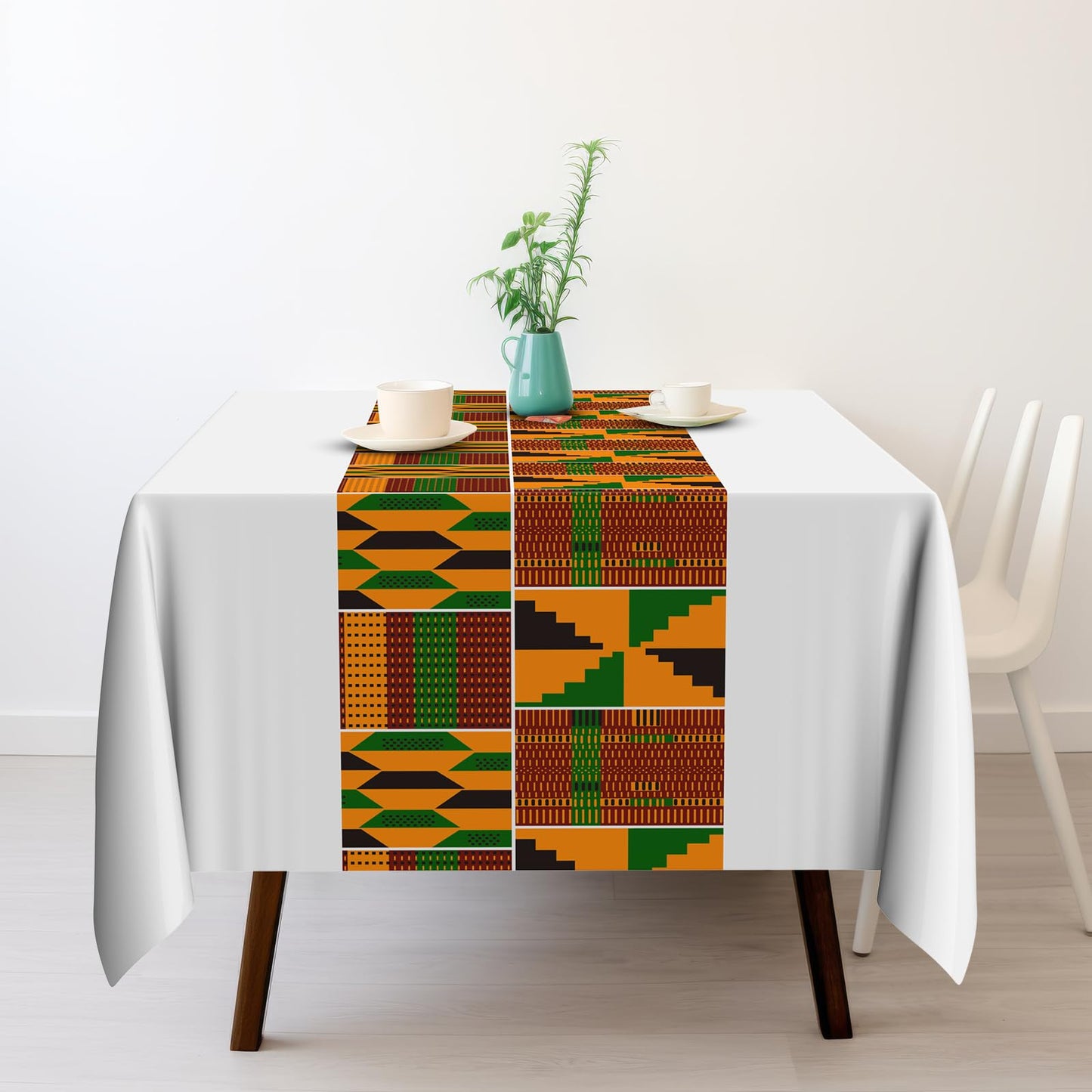 Oudain 6 Pcs 54" x 108" Kente Plastic Tablecloths Black History Month Table Covers Juneteenth Tablecloths Disposable African American Table Decorations for Kwanzaa Home Decor(White,Fresh)