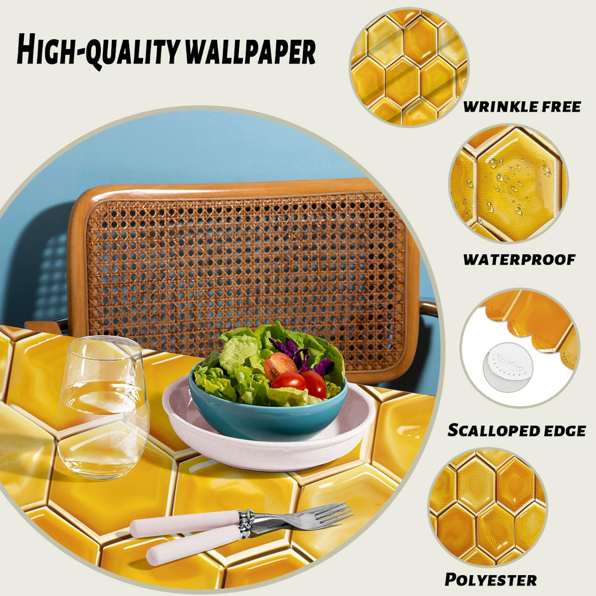 XYJFZL Beehive Tablecloth Yellow Gold Honeycomb Grid Art Bee Rectangle Tablecloth Picnic Table Cover BBQ Table Cloths Polyester for Kitchen Coffee 52 x 70 Inch 4-6 Seats