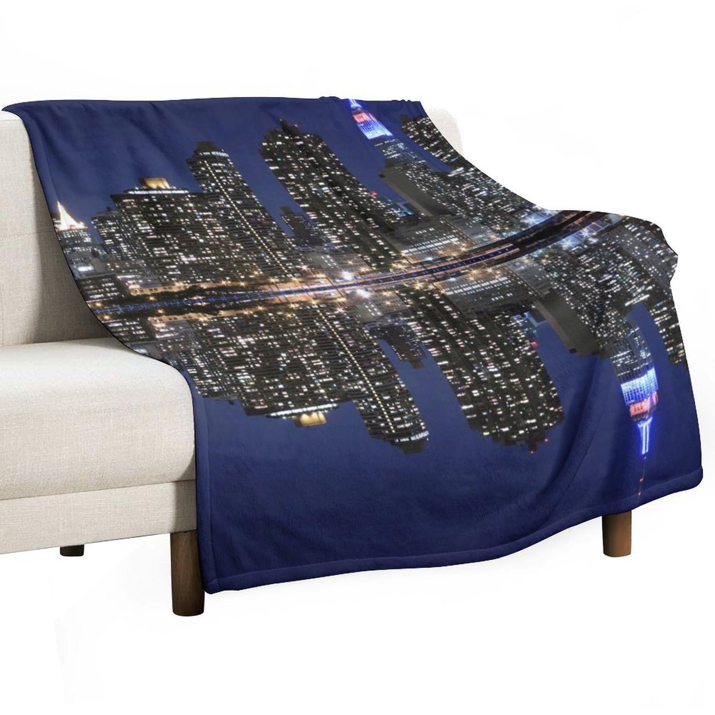 City Night Landscape Throw Blanket,New York Manhattan Cityscape Ocean Coast Scenery Pattern Soft Cozy Warm Flannel Blankets for Sofa Couch Bed Gifts for Lover Kids Boys Grils Women Adults 30x40 Inch