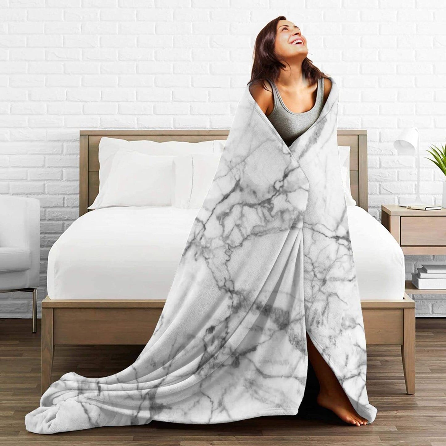 Abucaky Black and White Marble Fleece Throw Blanket Ultra Soft Cozy Decorative Flannel Blanket for Home Bed Couch Chair Travel 60x50in