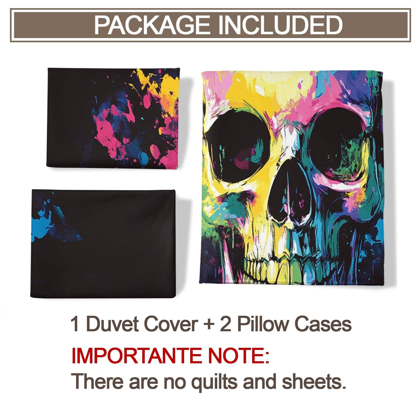 PAISUOQ Gothic Bedding Sets Full Skull Graffiti Comforter Cover with Zipper Ties, Butterfly Hippie Duvet Cover with 2 Pillowcases, 3 Pieces，Bedroom Decor & Gifts