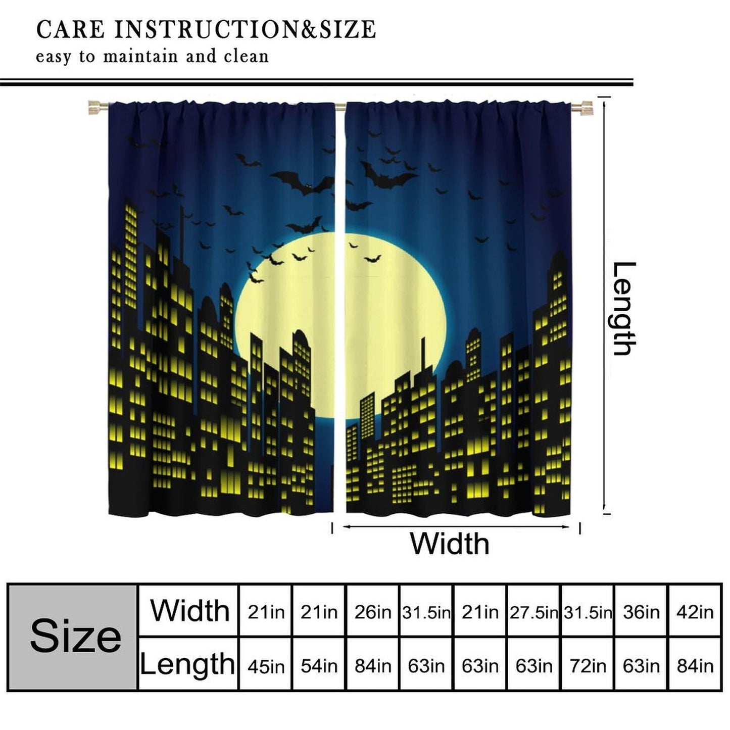Djaby City Heroes Curtains, Night Bat Heroes Moon Cartoon City Window Treatments for Living Room Kids Boys Bedroom Home 42" W X 45" L(No Blackout)