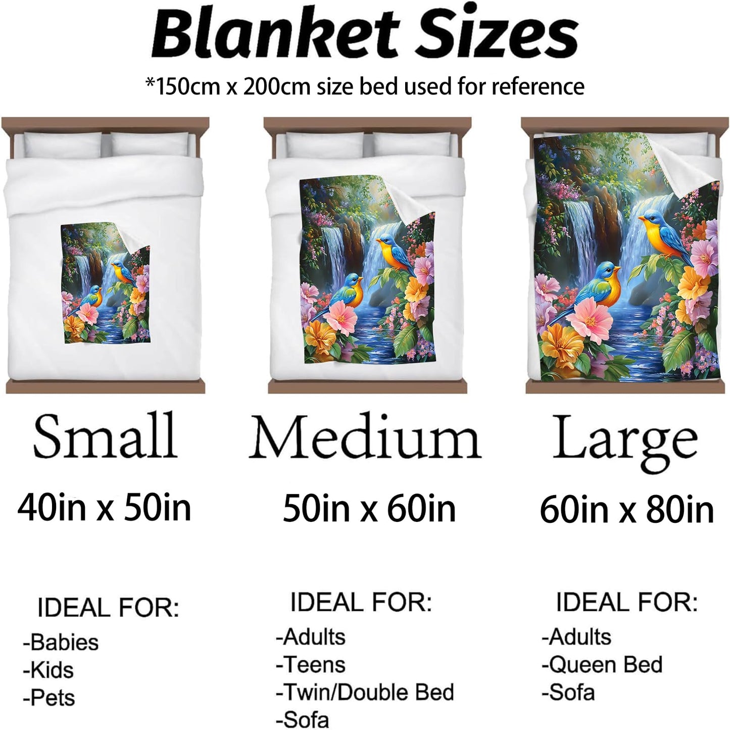 Kibue Beautiful Blue Bird Blanket - Soft & Cozy Flannel Plush Lightweight Throw Blanket for Travel, Office, Bedroom, Sofa - Warm Decor for Adults Kids Women Men 60"×50"