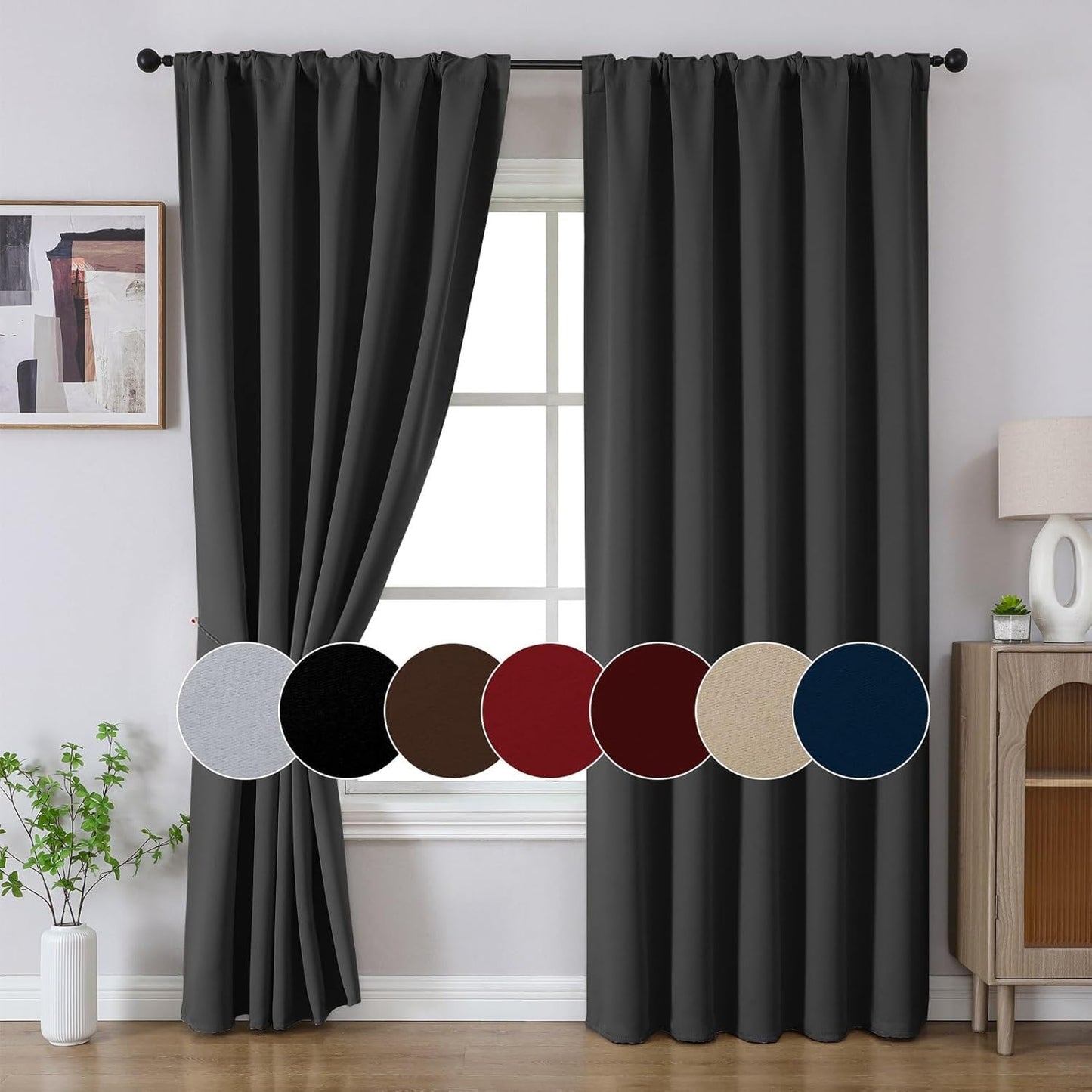 Joydeco 96 Inch Blackout Curtains for Bedroom, Black Out Curtains 96 inch Long, Room Darkening Thermal Insulated Drapes 2 Panels Set, Dark Grey Curtains for Living Room
