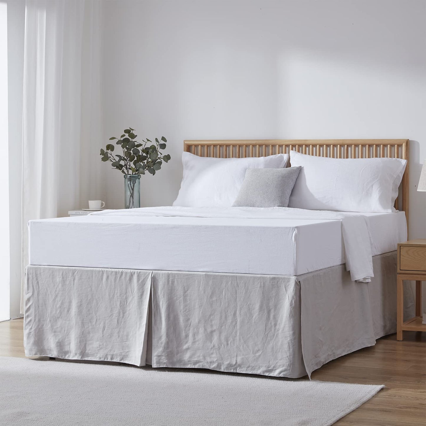 Simple&Opulence Premium Linen Bed Skirt Basic Style 18 inch Tailored Drop Dust Proof Easy Fit Breathable (18'' Basic-Grey, Queen)