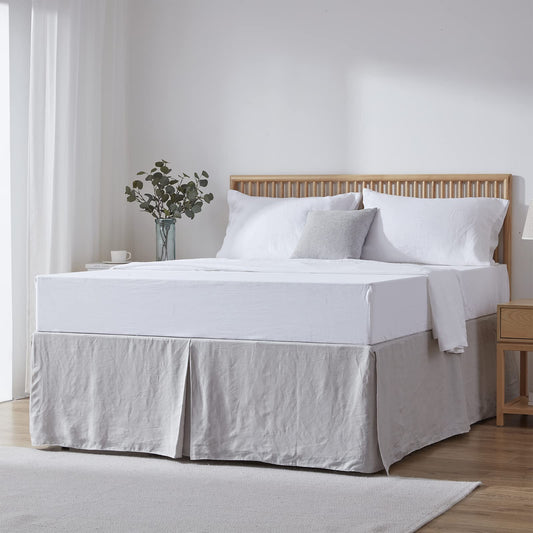Simple&Opulence Premium Linen Bed Skirt Basic Style 18 inch Tailored Drop Dust Proof Easy Fit Breathable (18'' Basic-Grey, Queen)