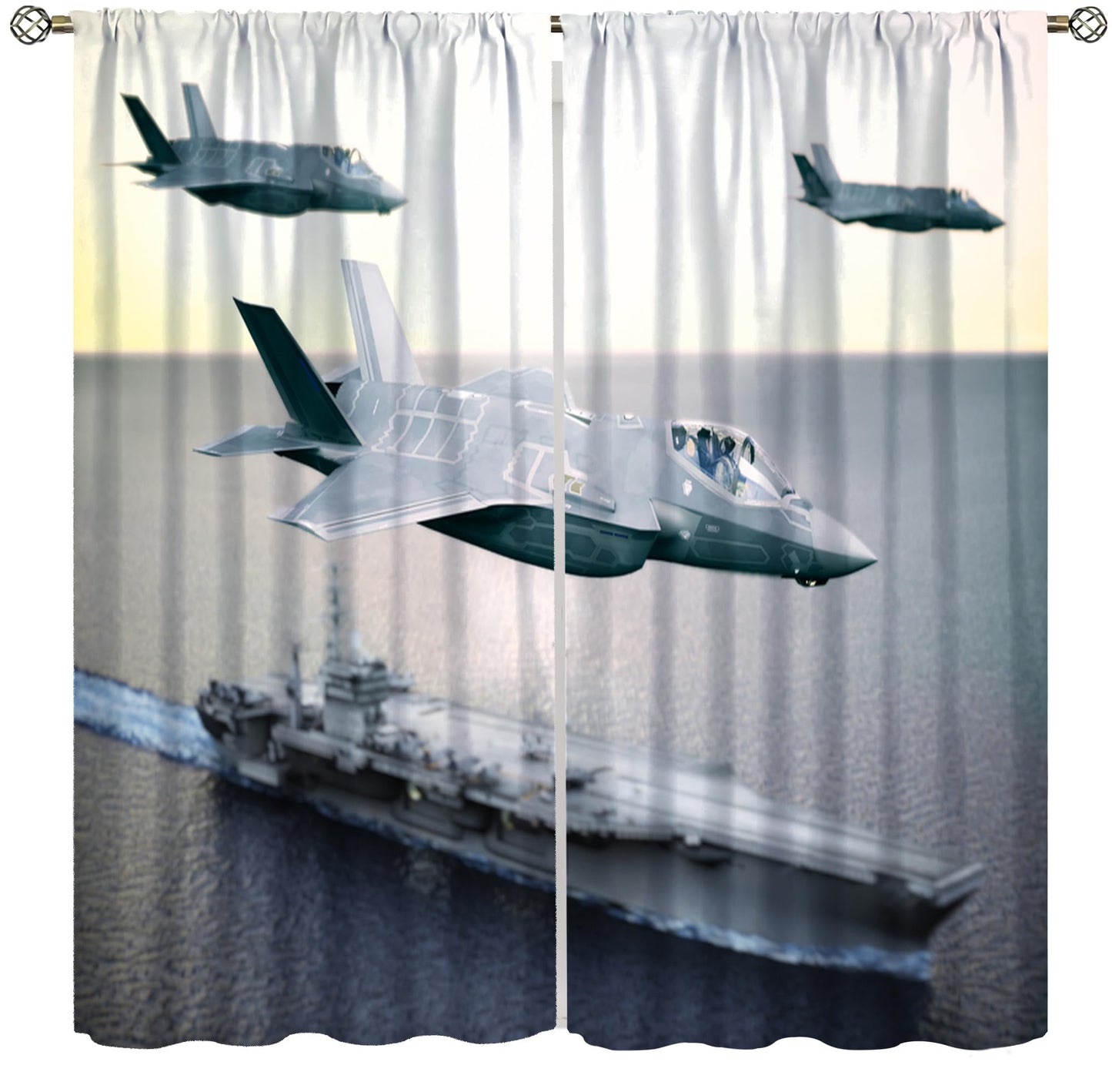 Military Aircraft Carrier Curtains, Maritime Warfare Technology Carrier Fighter Fleet Blackout Windows Treatments, Thermal Insulated Drapes For Kids Boys Adolescents Living Room Bedroom 42x45in