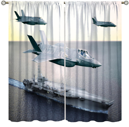 Military Aircraft Carrier Curtains, Maritime Warfare Technology Carrier Fighter Fleet Blackout Windows Treatments, Thermal Insulated Drapes For Kids Boys Adolescents Living Room Bedroom 42x45in