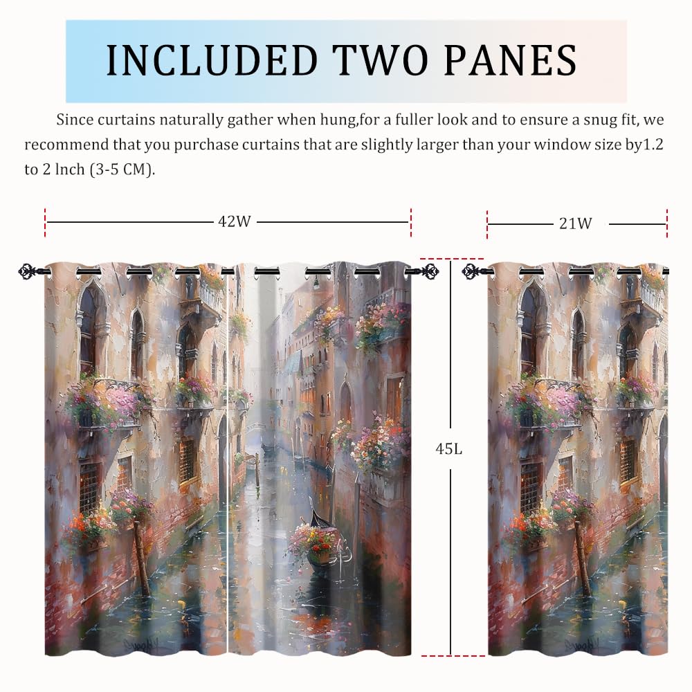 XSUPFLYM Rustic Oil Painting Landscape Privacy Perforated Curtains Modern Painting Art Mid Century Floral Architecture Curtains Top Grommets Window Treatment 2 Panels Each 21" W x 45" L