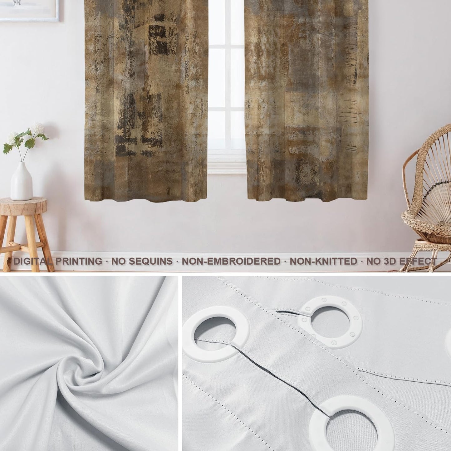 Shrahala Brown Abstract Art Blackout Window Curtains, Grey Acrylic Thermal Insulated Curtains Grommet Top Window Drapes for Living Room, Bedroom (2 Panels,52 x 63 in)