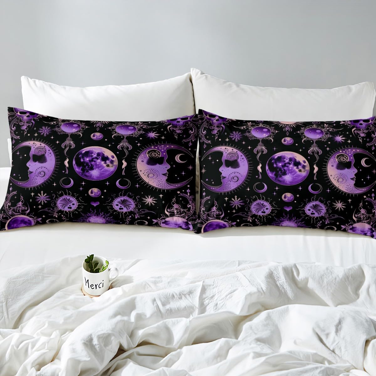 jejeloiu Kids Halloween Decor Bed Sheets Set Twin Size Purple Eclipse of The Sun Bed Set Sun and Moon Deep Pocket Fitted Sheet Astronomy Breathable Soft Lightweight Microfiber