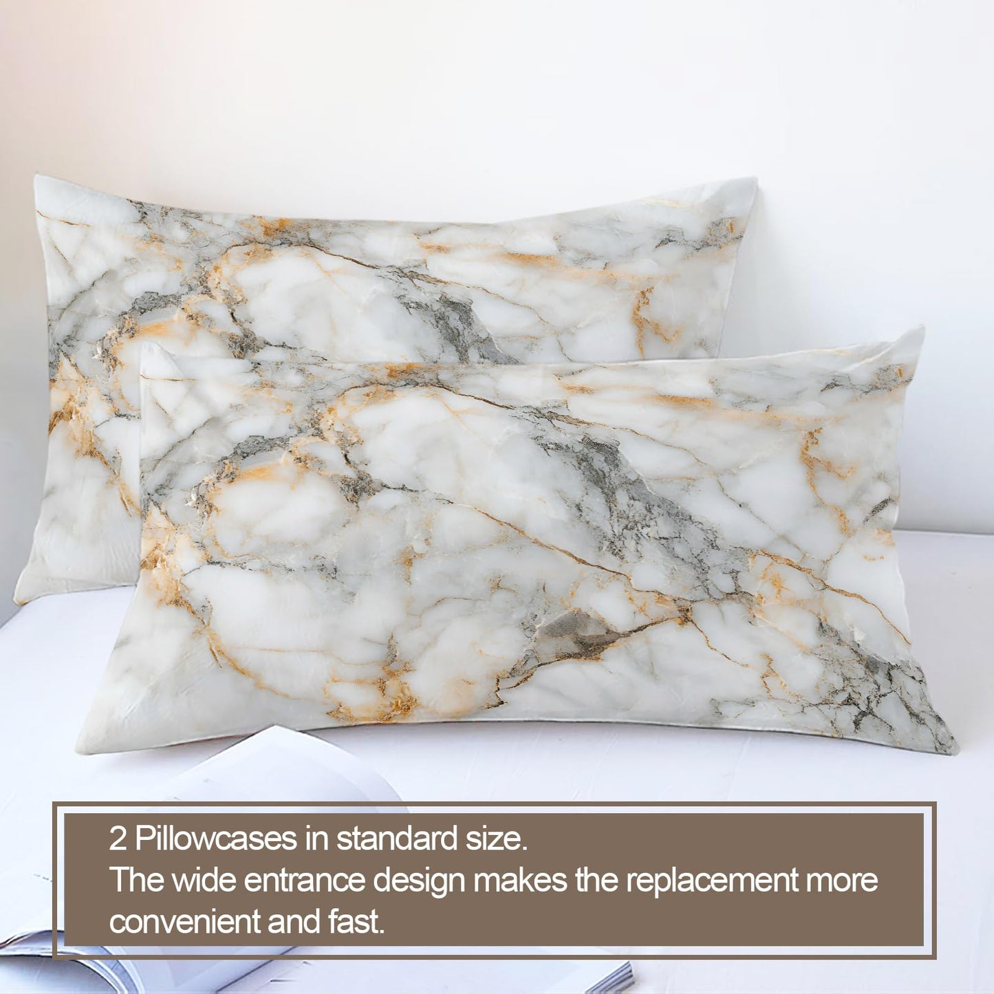 PAISUOQ Marble Duvet Cover King Size, Grey Gold Texture Bedding Set, 3 Piece, Soft Microfiber Patterned Comforter Cover with Zipper Ties & 2 Pillowcase, Nordic Marble Bedroom Decor & Gifts