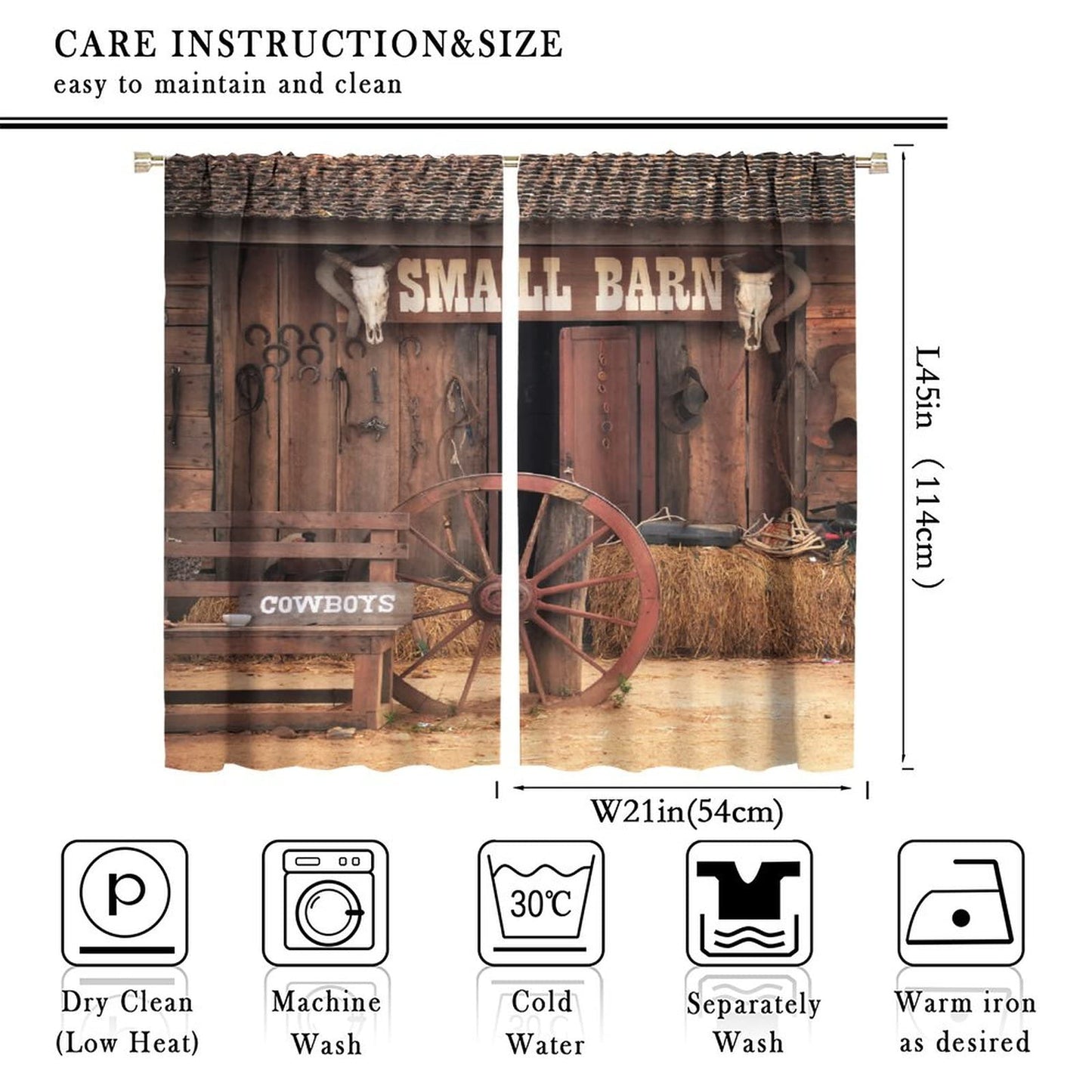 Western Curtains,Rustic Wooden House Country Cowboy Western Style Room Darkening Door Window Rod Pocket Curtain for Living Room Bedroom Kitchen Bathroom W42xL45in
