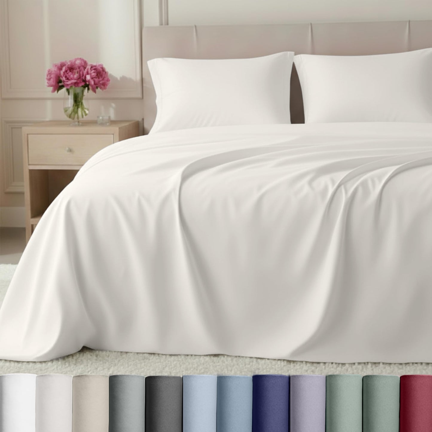 California Design Den 100% Cotton Queen Sheet Set - Luxury 800 Thread Count, Sateen Queen Sheets Cotton, Deep Pockets for a Snug Fit, Durable Bedding - Eggshell Cream