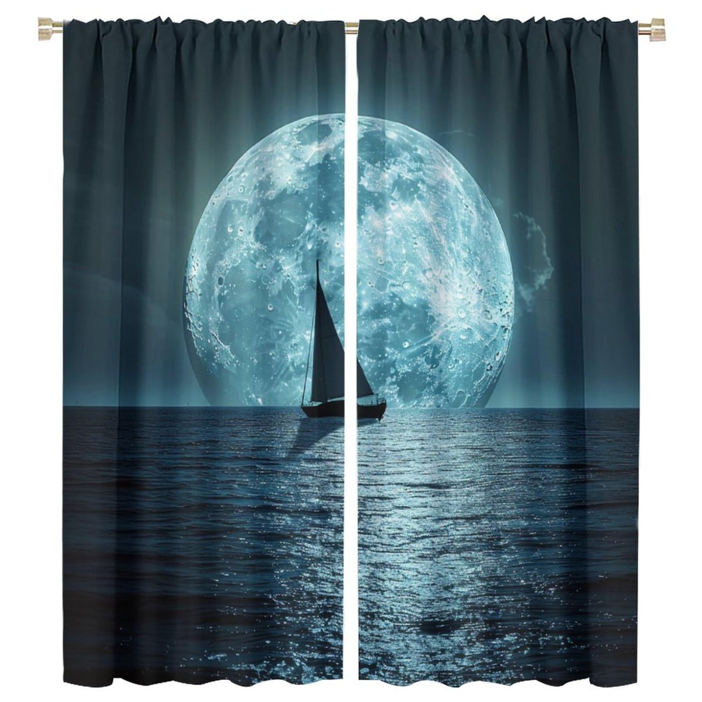 TOWINSFB Dark Night Moon Sailboat Blackout Curtains for Living Room Bedroom, Modern Star Coastal Window Curtains Rod Pocket Thermal Insulated Window Drapes, 2 Panels, Each 21" W x 45" L