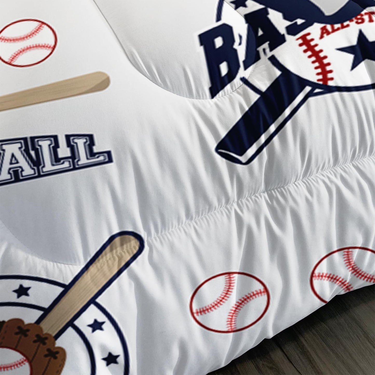 QOOMO 3Pcs Baseball Comforter Set Twin,Sports Bedding Set for Teens Boys Girls,Ball Printed Comforter with 2 Pillowcases,Down Alternative,Soft and Lightweight