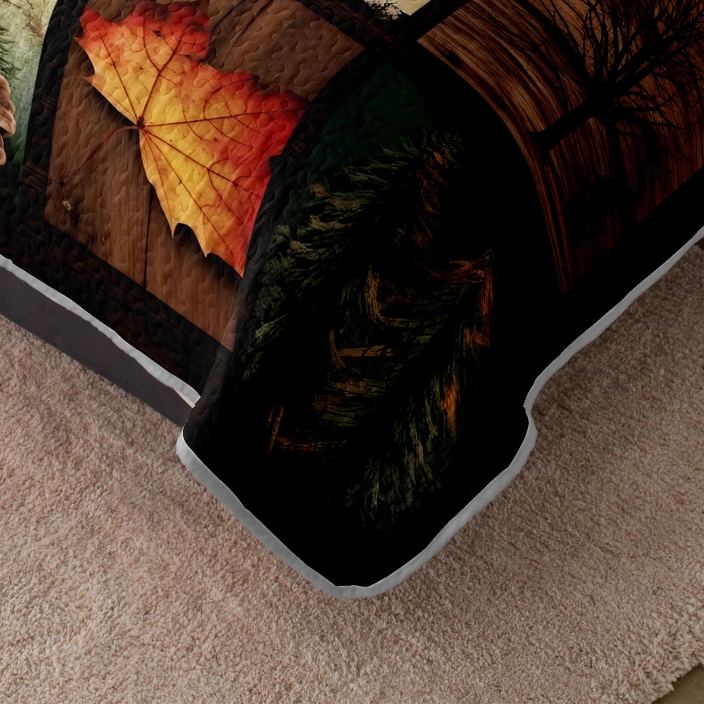 HOSIMA King Size Quilt,Deer Bear Print Forest Bedding Sets for Hunting Room Decor,Pine Cone Pattern Brown Hunting Themed Plaid Patchwork Bedding Quilts with 2 Pillowcases.