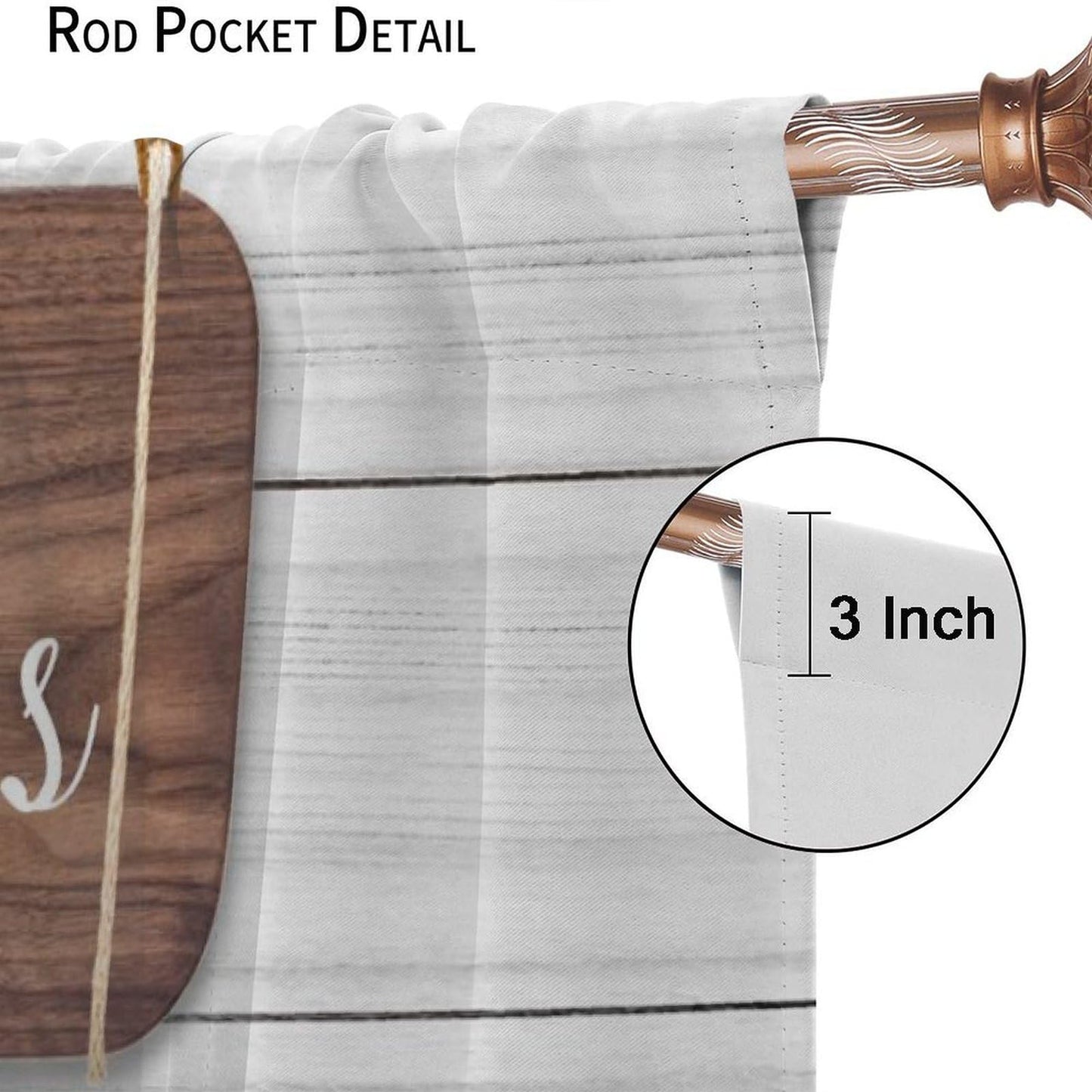 ShiTingYu Rustic Kitchen Curtains Farmhouse Vintage Country Wooden Plank Black White Window Treatments for Bedroom Living Room Kitchen Drapes 2 Panels 42x45 Inch