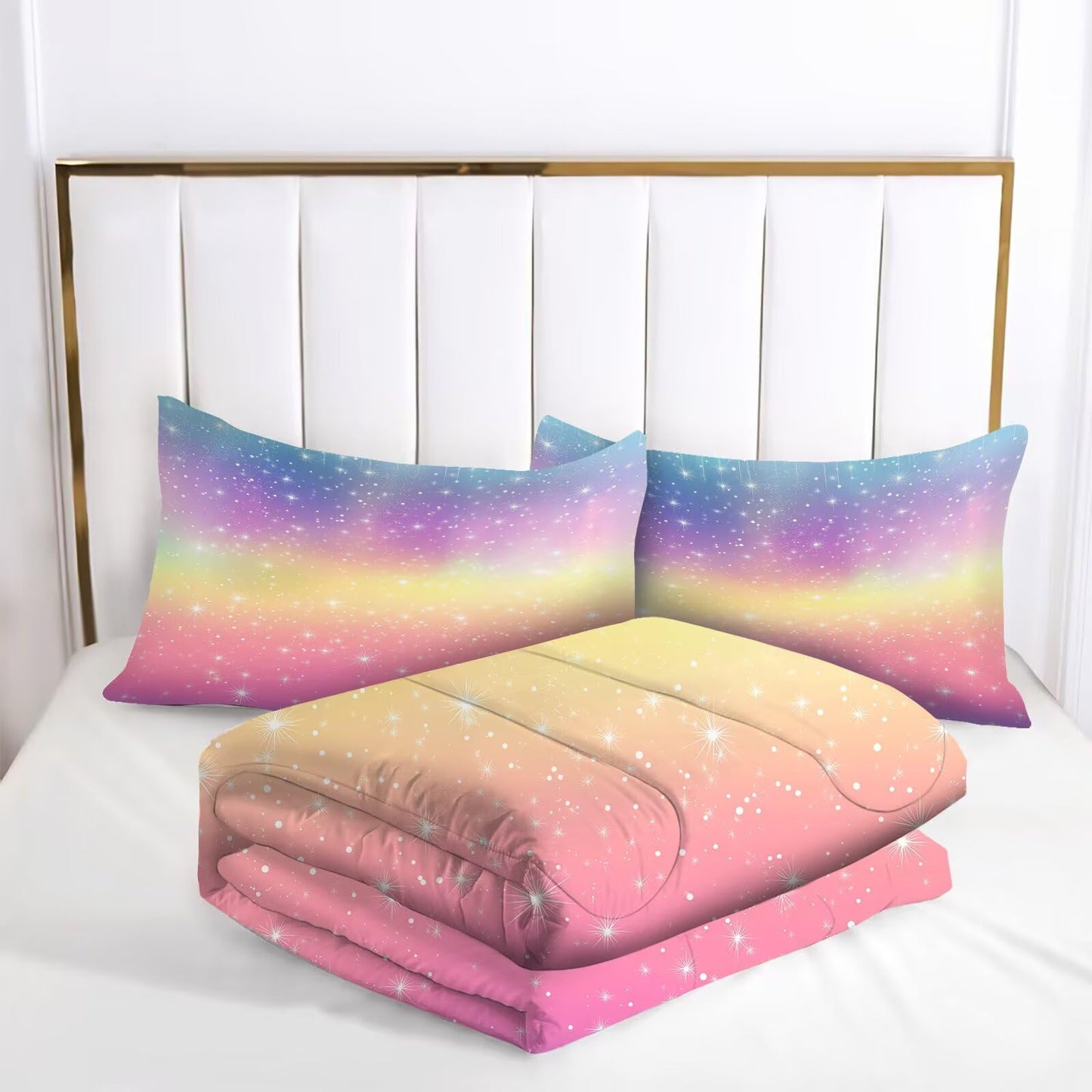 kxry Rainbow Galaxy Gradient Comforter Set Full Tie Dye Microfiber Quilt