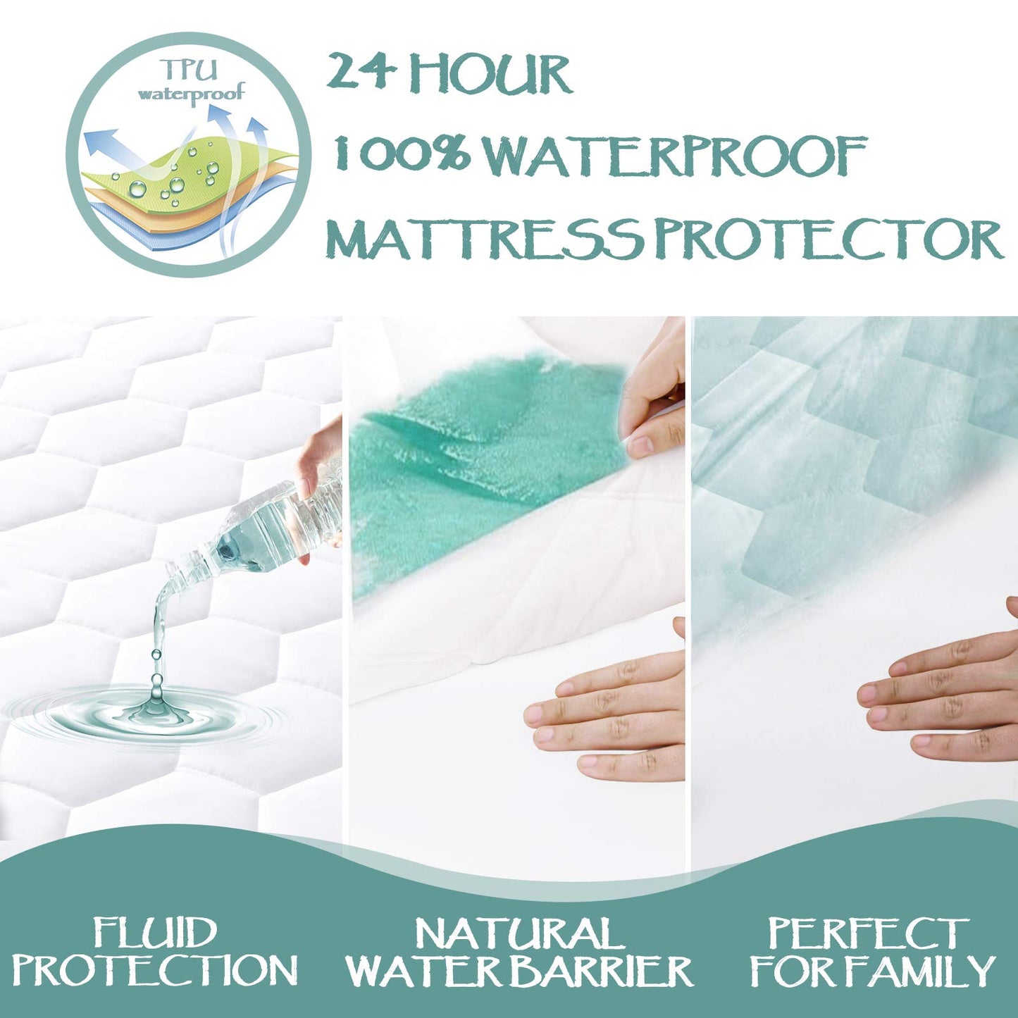 Twin Quilted Waterproof Mattress Pad Cover,Soft Mattress Pad Cover, Waterproof Mattress Protector Stretches up to 16” Deep Pocket-Hollow Alternative Filling-Cooling Mattress Topper