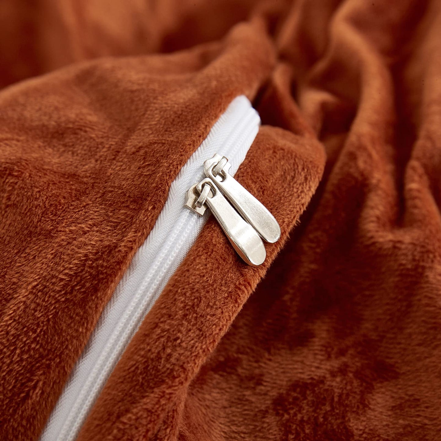 CLOTHKNOW Burnt Orange Velvet Duvet Cover Set Queen Fluffy Bedding Sets Flannel Bedding Duvet Cover Rust Comforter Cover Sets Queen