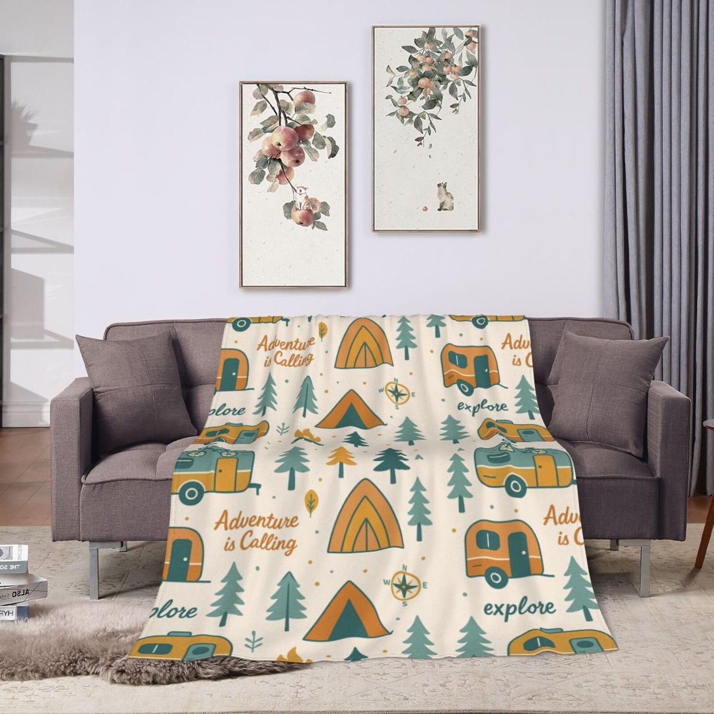 Qycazzw Adventure Camping Blanket 50"x60", Explore and Camp Throw Blankets, Gifts for Women Girls Kids, Soft Lightweight Fleece for Sofa Room Couch Bed Travel Modern Decor
