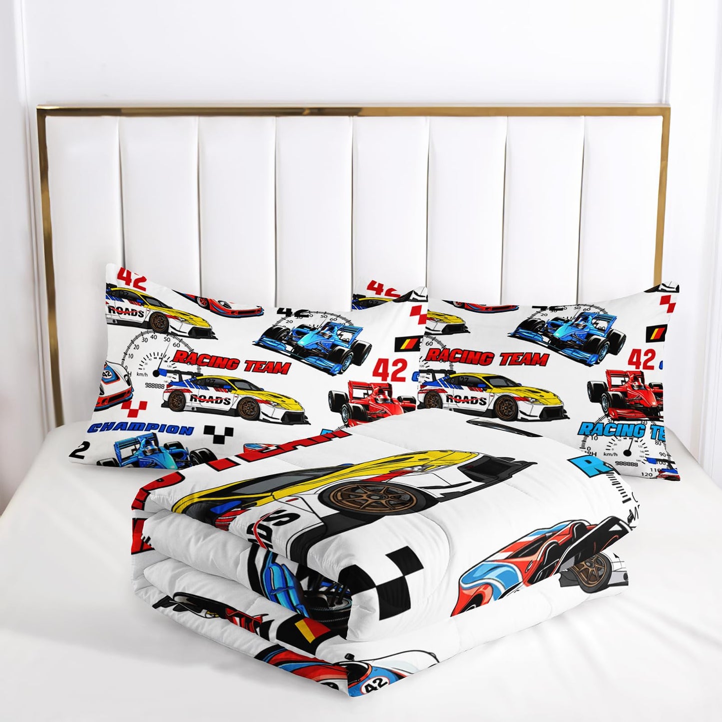 lneffble Race Car Themed Comforter Set Twin for Boys，Race Car Bedding Twin Bed Set，Kids Race Car Bedroom Decor with 1 Comforter with 2 Pillow Case