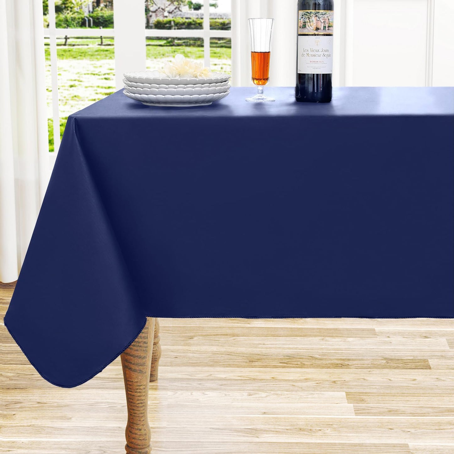 homing Square Vinyl Tablecloth, Waterproof Spillproof Plastic Flannel Backed Table Cloth, Wipe Clean Table Cover for Dining, Buffet Parties and Camping, 4th of July (Navy Blue, 54" x 54")