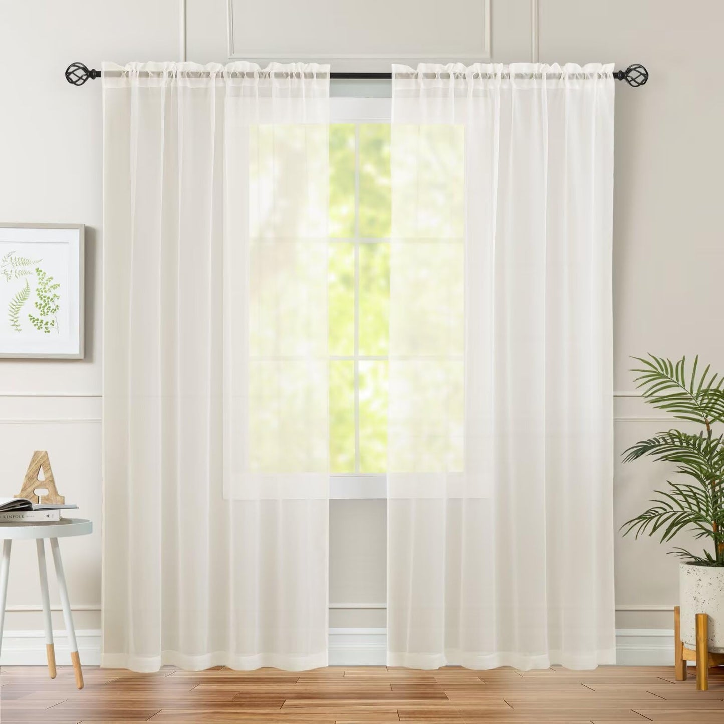 Karseteli Semi Voile Sheer Curtains 63 Inches Long 2 Panels Rod Pocket Window Treatment for Living Room Bedroom Dining Room(Ivory 70" W x 63" L)
