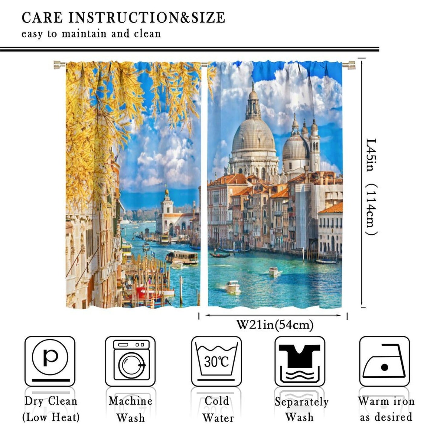 European Scenery Blackout Curtains,Venice Italy City Autumn Landscape Print Window Drapes for Bedroom Living Room Kitchen Cafe Office Set 2 Panels,42x45 Inches, Style-6