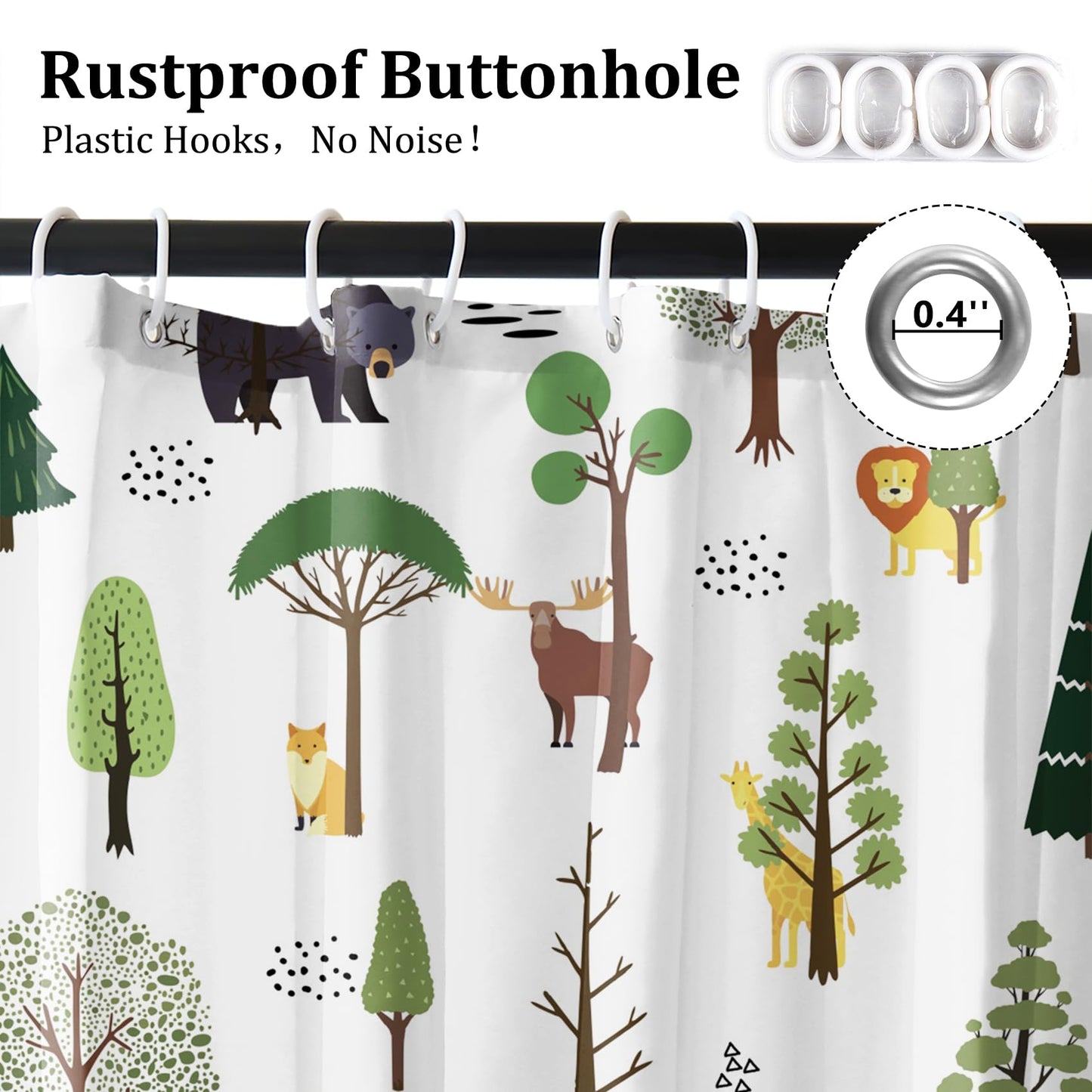 Renaiss 72 x 72 Inch Rustic Forest Kids Shower Curtain Set for Bathroom Country Lion Giraffe Zebra Bear Woodland Wild Animals Farmhouse Bathroom Shower Curtain Nature Tree Bathtub Decor Set with Hooks