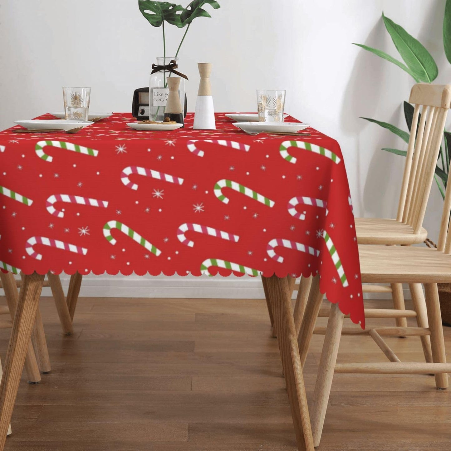 XIOURERY Festive Christmas Table Cloths Decorative for Dining Room, Candy Cane Star Washable Tablecloth for Home, Restaurant, Outdoor Party Table Cover 54x72 Inch