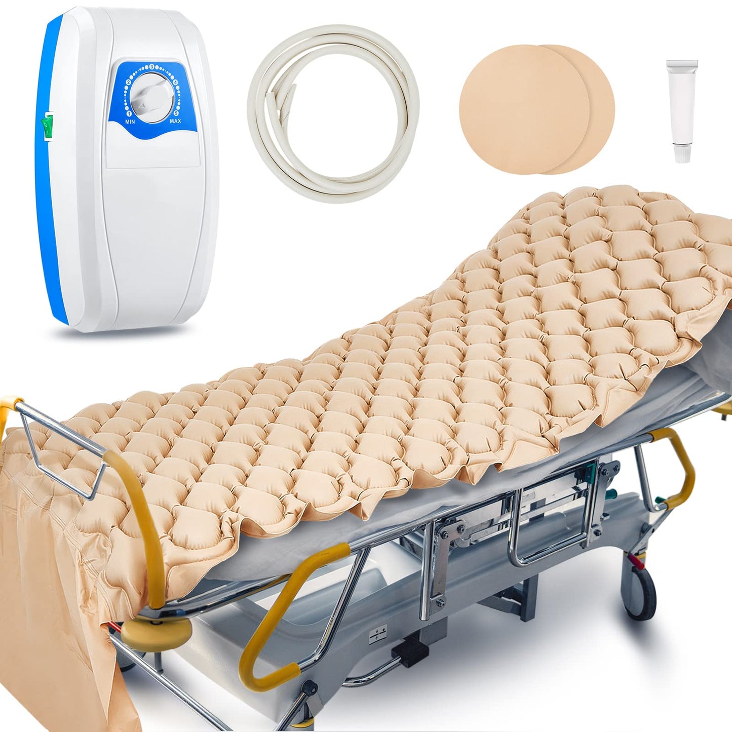 Kigley Alternating Pressure Mattress Hospital Bed Mattress with Electric Pump Alternating Pressure Pad for Bed Sores Prevention and Ease for Most Standard Beds, 114.96 x 35.43 Inches