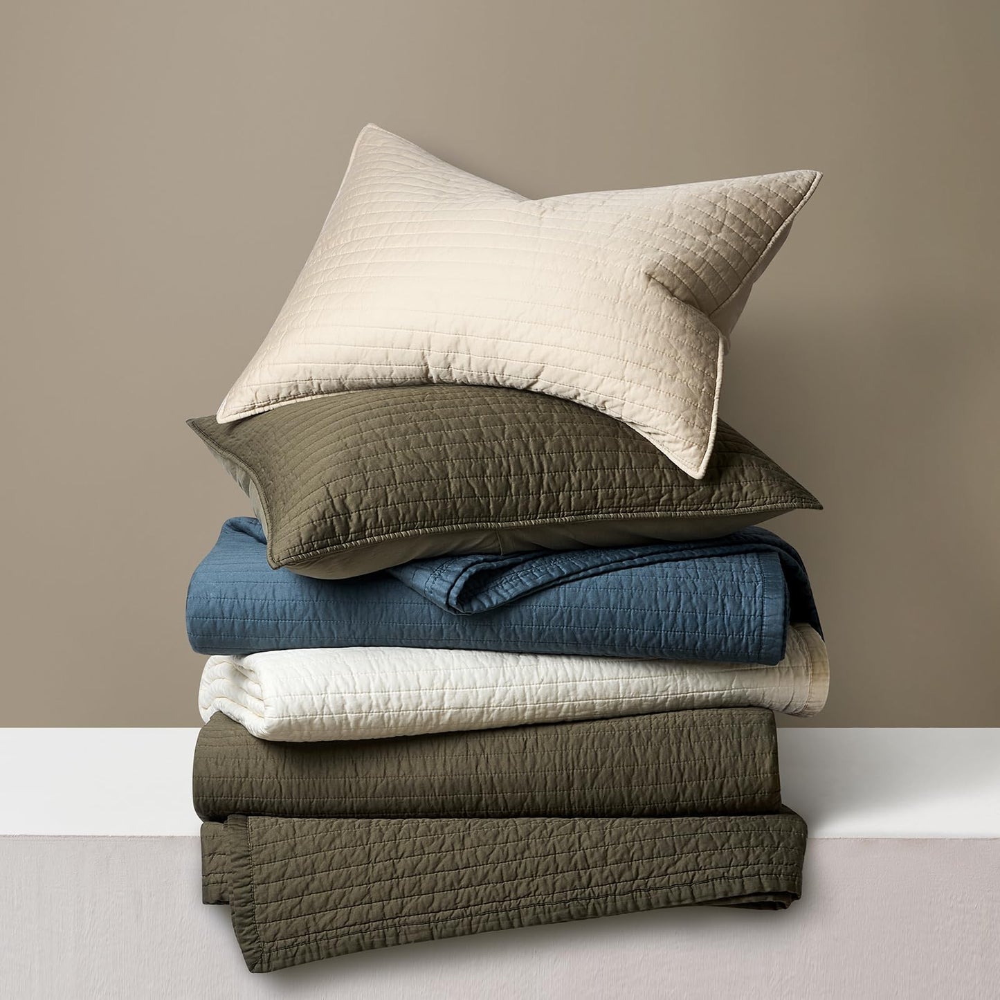 EVERGRACEHOME Cotton Sateen Quilt Set Queen Size, Pre-Washed Cotton Channel Stitch Coverlet Bedspread, 3 Pieces Lightweight Soft Bedding Sets for All Season, with 2 Pillow Shams, Cream