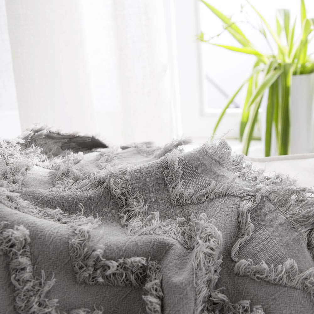 Simple&Opulence 100% Cotton Throw Blanket for Bed, Couch, Tufted Zigzag Knit Woven Boho Blanket with Tassels Soft Lightweight Breathable Cozy Blanket Farmhouse Decoration for All-Season(Grey)