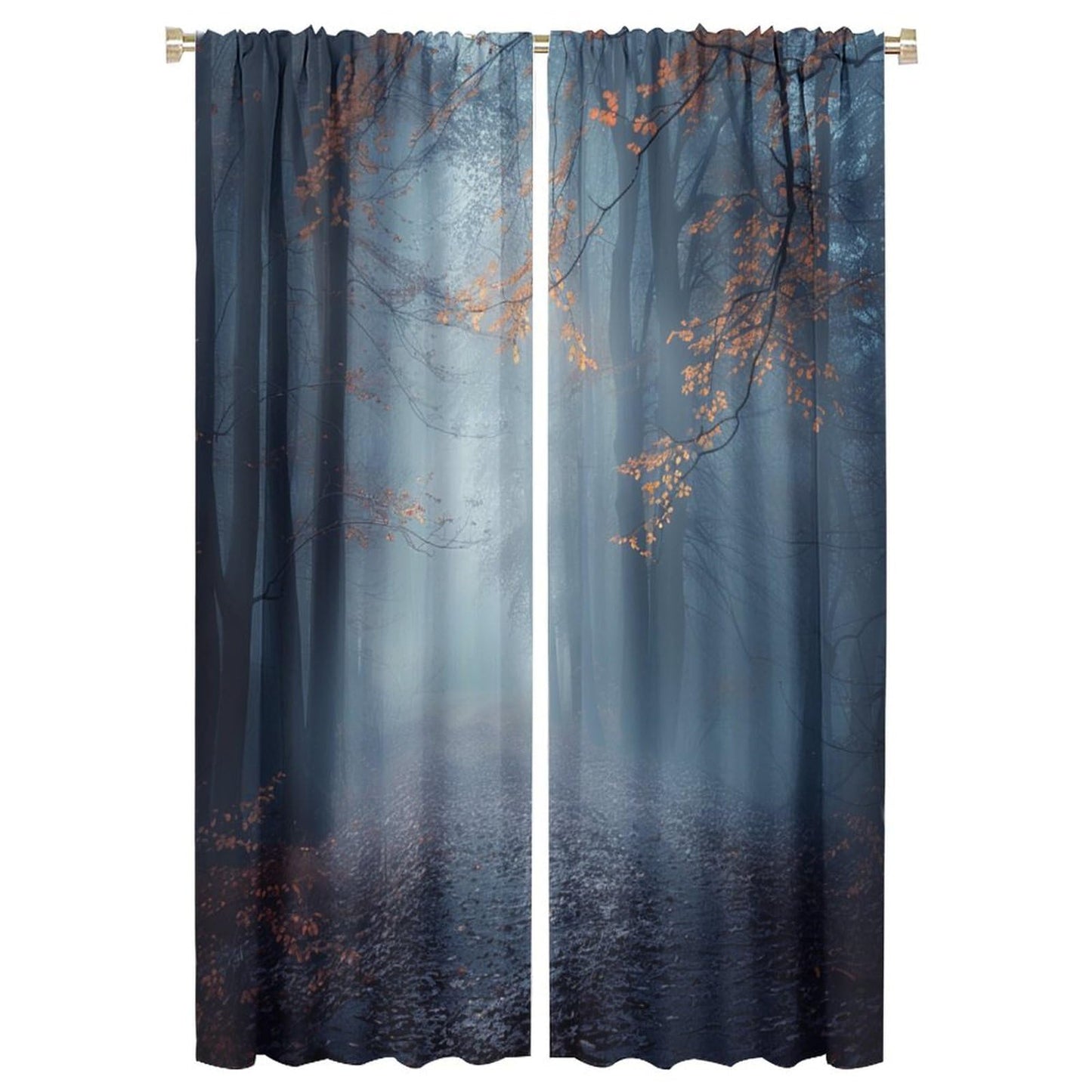 TOWINSFB Fog Forest Tree Blackout Curtains, Leaves Nature Landscape Botanical Home Decor Rod Pocket Window Drapes for Living Room Bedroom - 42" W x 63" L