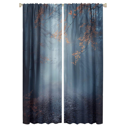TOWINSFB Fog Forest Tree Blackout Curtains, Leaves Nature Landscape Botanical Home Decor Rod Pocket Window Drapes for Living Room Bedroom - 42" W x 63" L