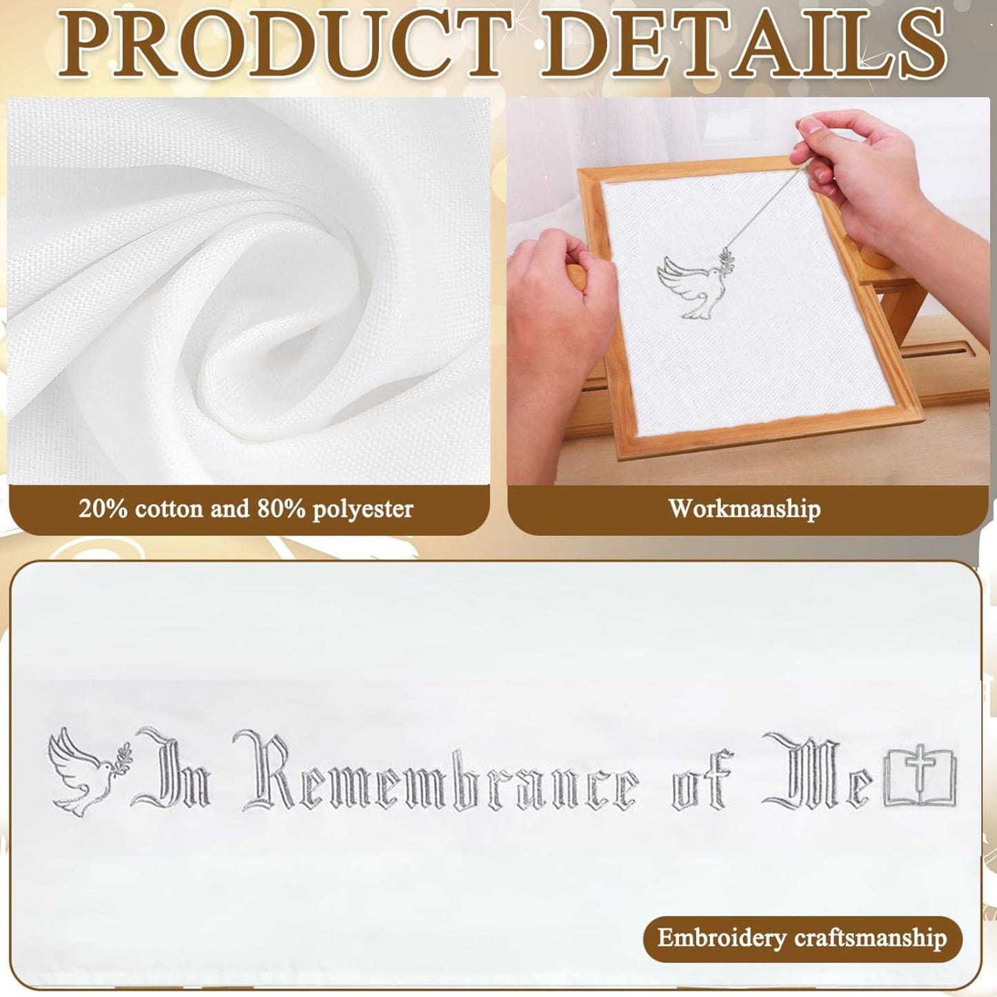 Large In Remembrance of Me Silver Thread Embroidery Altar Frontal Holy Communion Table Cloth Cover 96x52Inch White Rectangle Communion Table Cloth for Church for Gatherings Baptism Ceremonies(Silver)