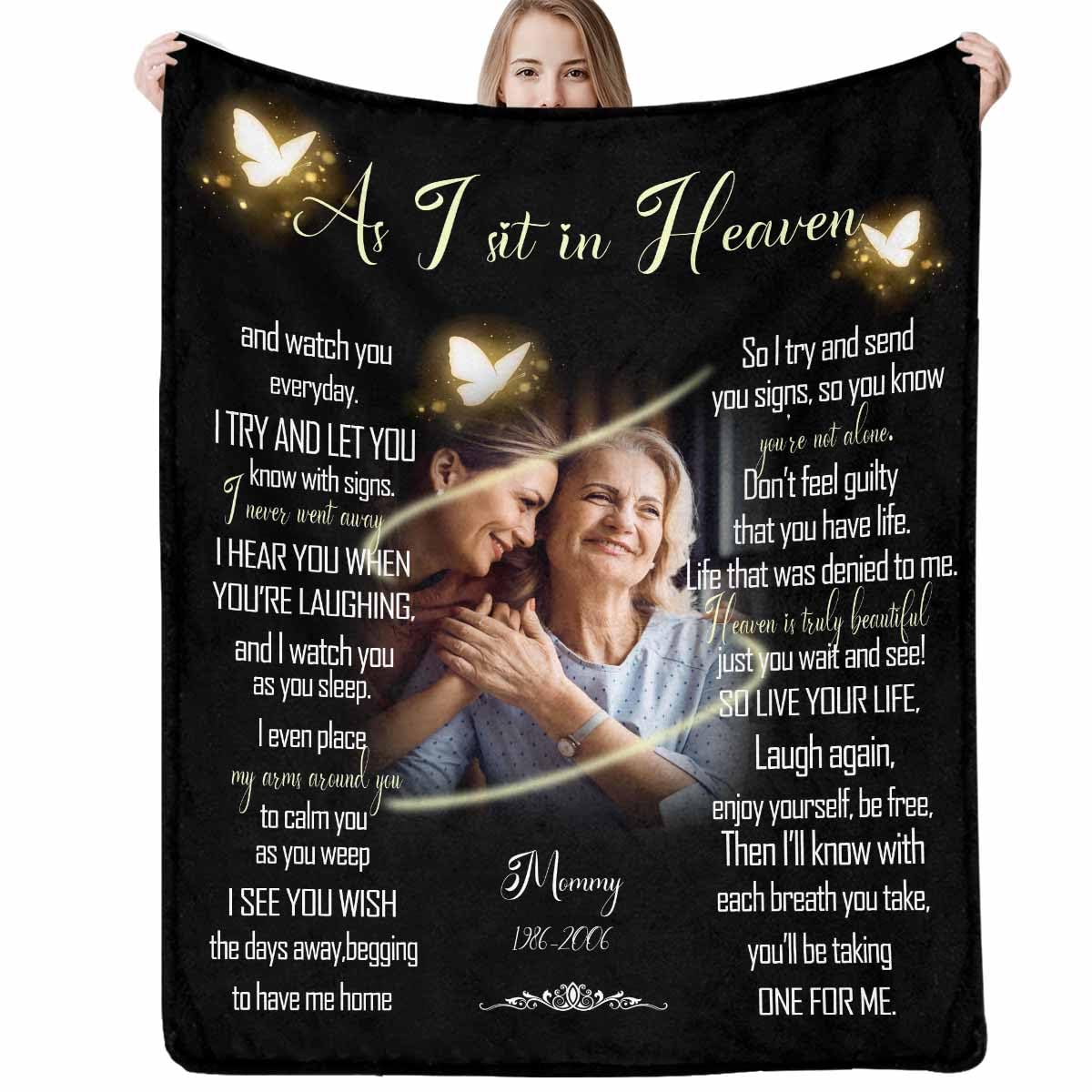 D-Story Custom Memorial Blanket with Photos for Loss of Loved Dad Mom: Made in USA, Sympathy Gift Personalized Throw Blanket Bereavement Blanket for Husband Wife Son Daughter in Memory of Loved One