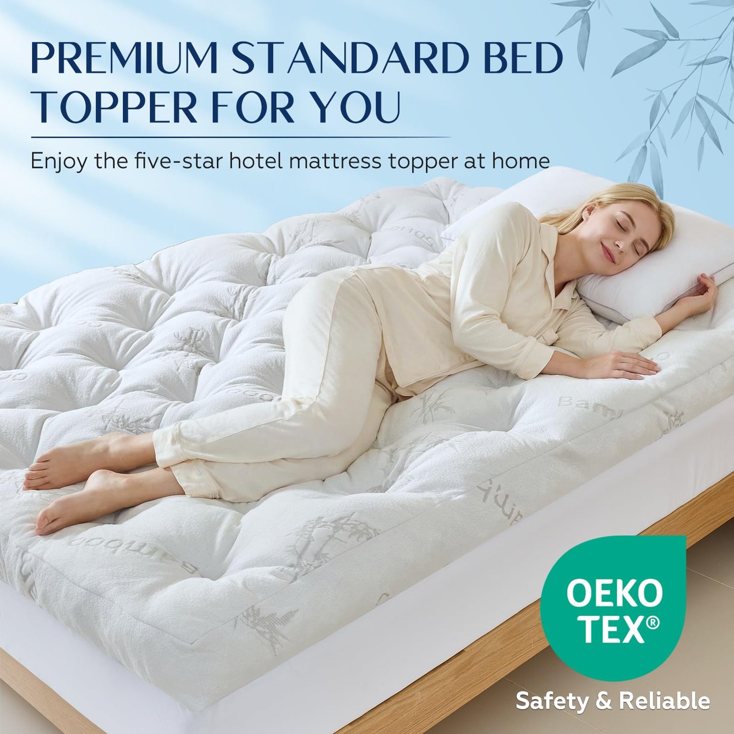 5 Inch Queen Mattress Topper Viscose Derived from Bamboo,Extra Thick Pillow Top Mattress Pad Queen Size,Cooling for Hot Sleepers,Memory Foam Filling for Pain Relief,White
