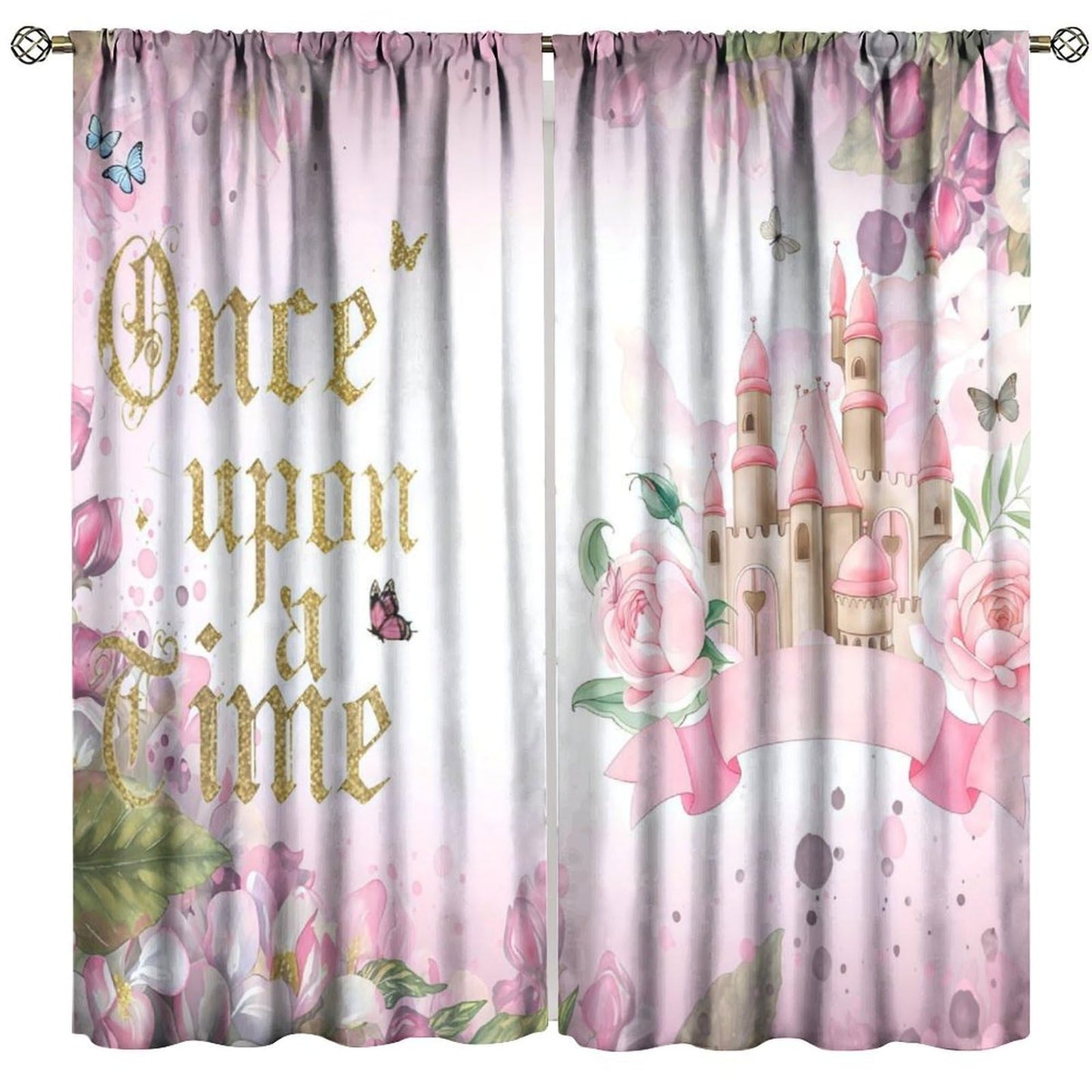 Pink Princess Castle Curtains For Girls Magic Fairy Tale World One Romantic Floral Castle Pattern Rod Pocket Window Treatments for Kids Bedroom Living Dining Room 2 Panels Set 41x 45 in （No Blackout）