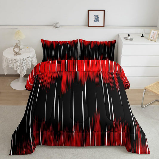 Feelyou Ombre Red Black Bedding Set Boys Girls Full Size Modern Reversible Comforter Set for Kids Ultra Soft Abstract Art Comforter Gradient Duvet Set Room Decor Quilt Set